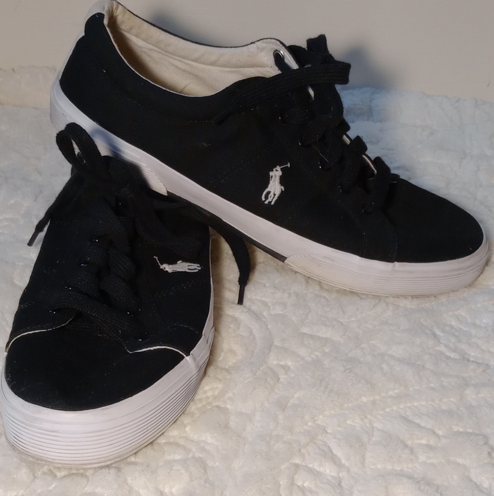 RALPH LAUREN POLO, FELIXSTIN BLACK TRAINER SNEAKERS, SIZE 12D